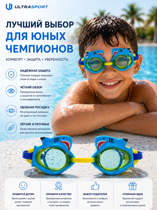Очки, детские очки для плавания, очки для бассейна детские, очки с регулируемым ремешком