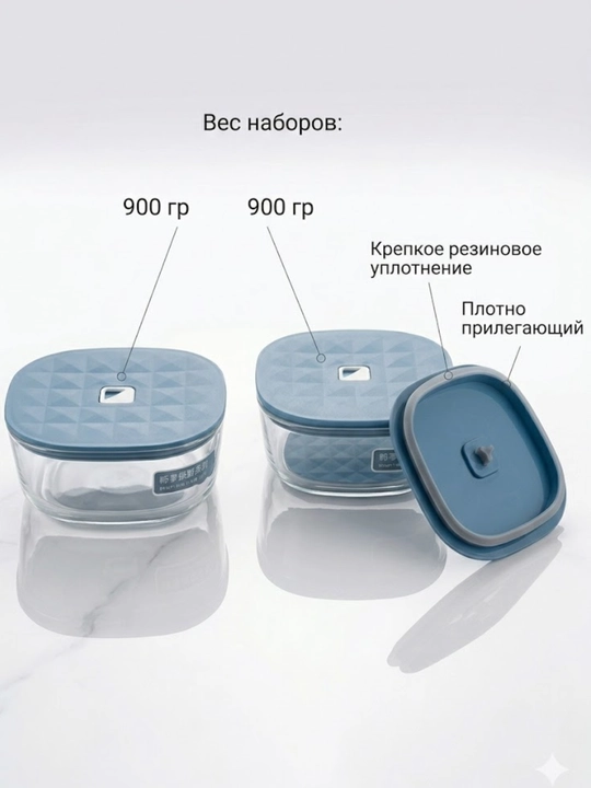 Ланчбокс для сохранения тепла еды, 2 стеклянных, с термосумкой, удобный, прочный ланч бокс