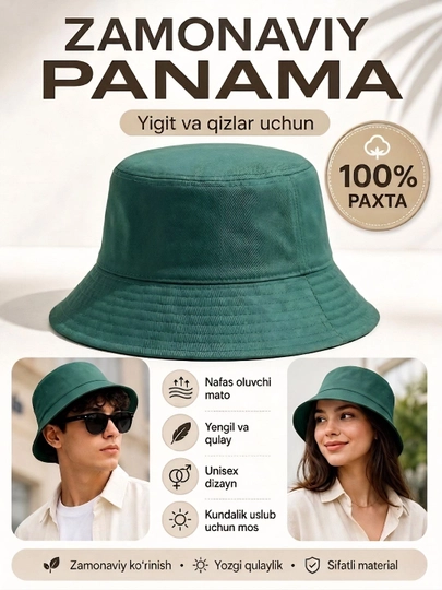 Современная панама унисекс, 100% хлопок, для парней и девушек — URBANBK-PANAMA2-ЗЕЛЕН