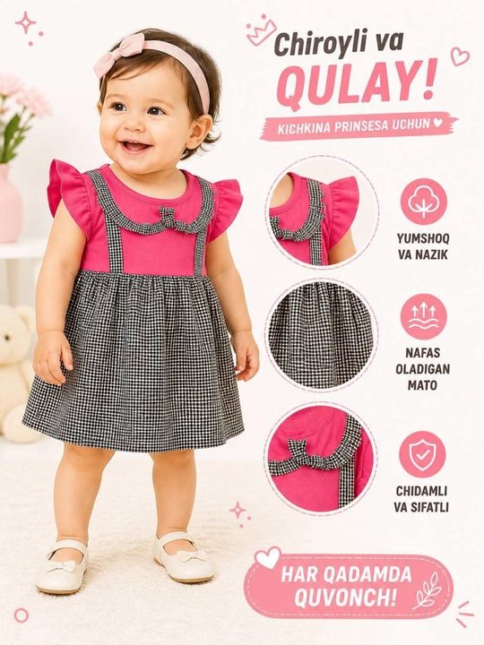 Qiz bolalar uchun ko'ylak yozgi yengi kalta zamonaviy model - 