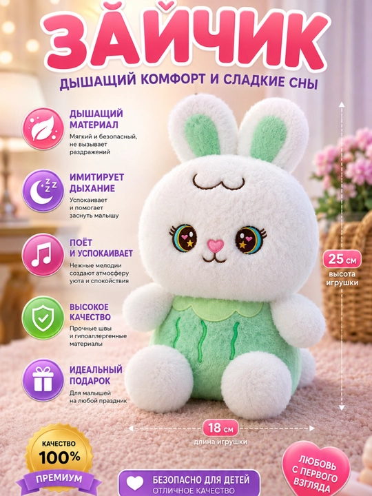 Мягкая игрушка "Кролик", "Капибара", для мальчиков и девочек, дышащая, с музыкой, 35 см - 
