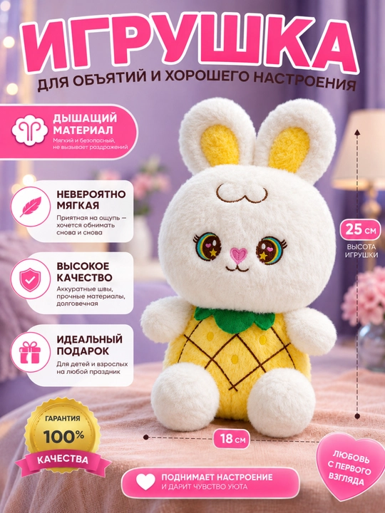 Мягкая игрушка "Кролик", "Капибара", для мальчиков и девочек, дышащая, с музыкой, 35 см - 