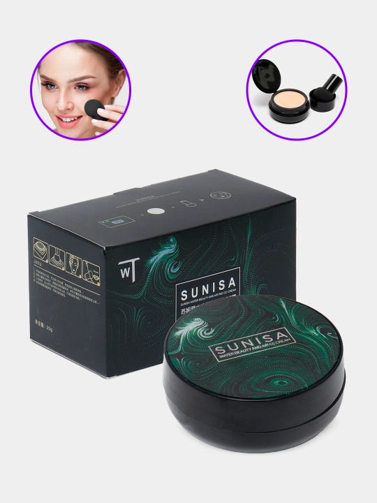 Tonal krem "Sunisa", yuz uchun, kushon suvga chidamli, tabiiy, 20 g