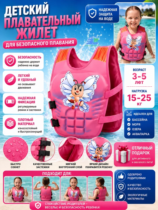 Жилет для плавания детский 3-5/5-8 лет жилет плавательный детский не надувной
