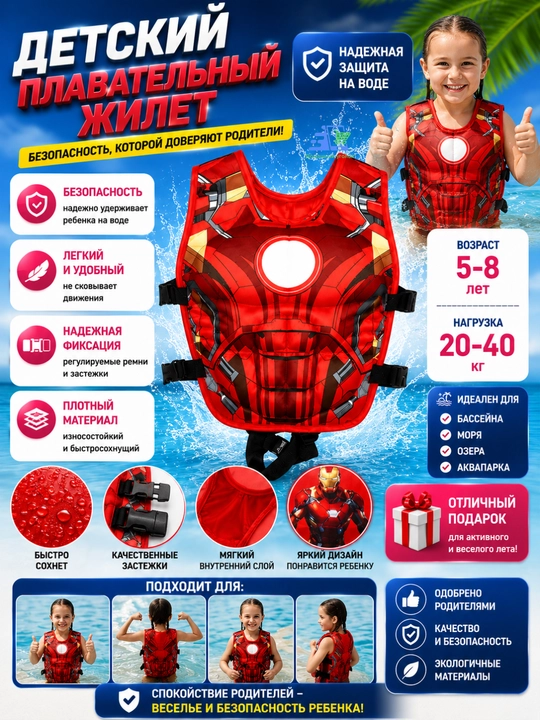 Жилет для плавания детский 3-5/5-8 лет жилет плавательный детский не надувной - 