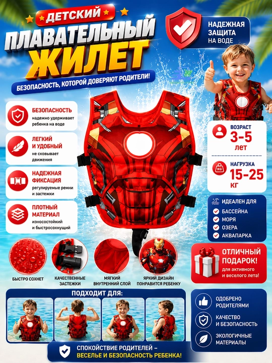 Жилет для плавания детский 3-5/5-8 лет жилет плавательный детский не надувной