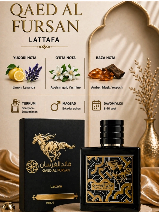 Erkaklar uchun atir Qaed al Fursan Lattafa, parfyumlangan suv, erkaklar atiri, 100 ml - 