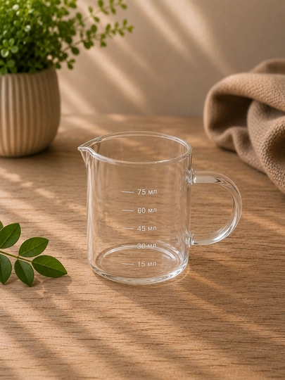 Shaffof issiqqa chidamli shishadan tayyorlangan o‘lchovli stakan, 75 ml - 
