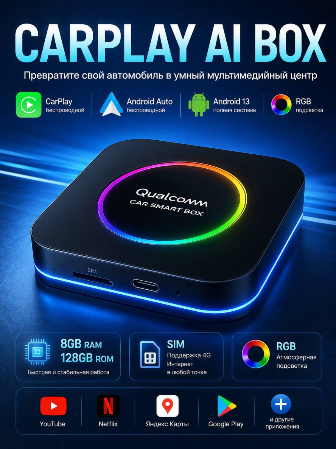 Android CarPlay modul 2/32–8/128GB, GPS, SIM, Bluetooth