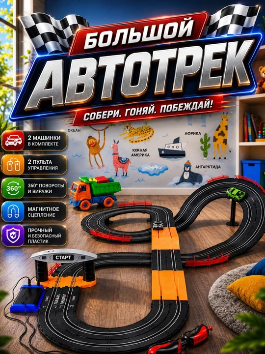 Детская гоночная трасса (автотрек) Slot Track Racing, 2 машинки, управление с пульта - 