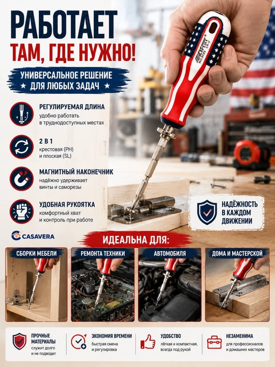 Amerika bayrog‘i uslubidagi magnitli qo‘lda ishlatiladigan ikki tomonlama otvyortka