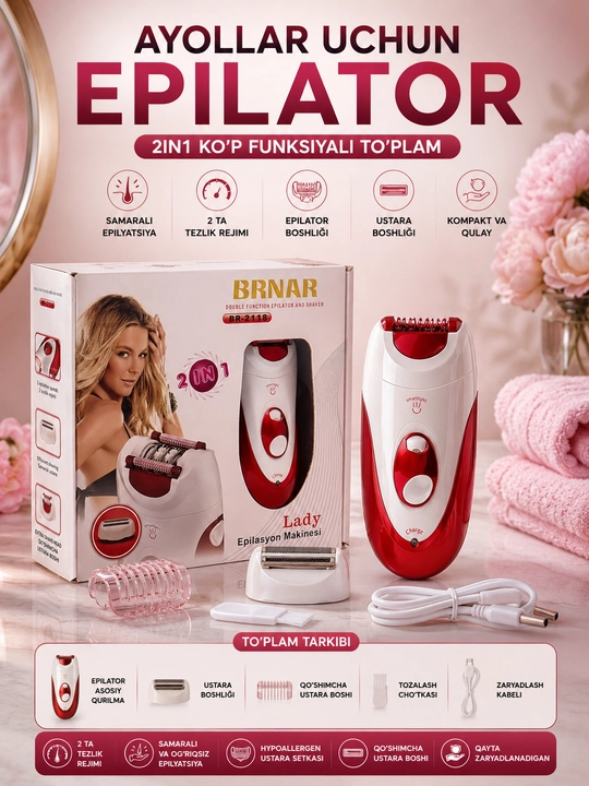 Brnar BR-2118 2-in-1 simsiz epilatori - 