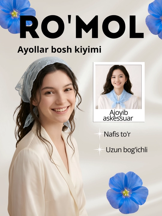 Ayollar uchun nafis to'r ro'mol-bandamka - 