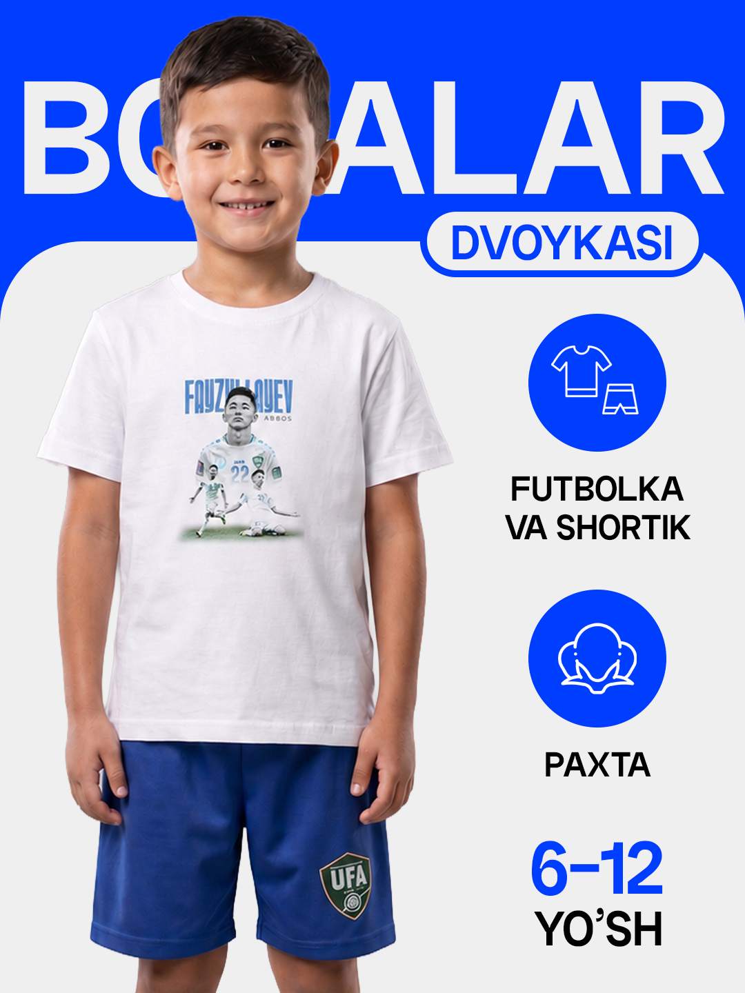 O‘g‘il Bolalar uchun kiyim to‘plami,futbolka va shortik, 6-12 yoshgacha. Ajoyib sovg‘a - 