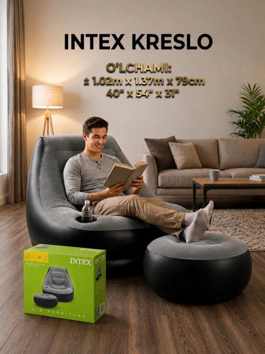 2 в 1 puflama kreslo va pufik, Intex 68564 puflama kreslo pufik bilan, Intex kreslosi - 