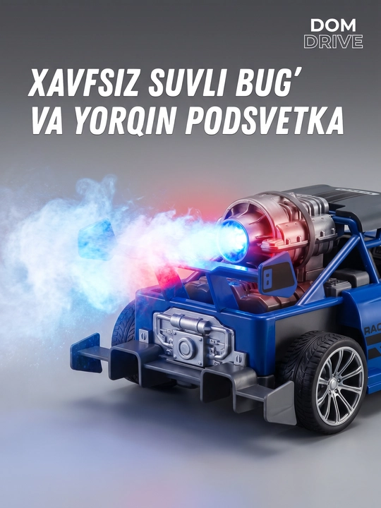 Bug‘ va yoritgichli radio boshqariladigan mashina, tezligi 15 km gacha, akkumulyatorli