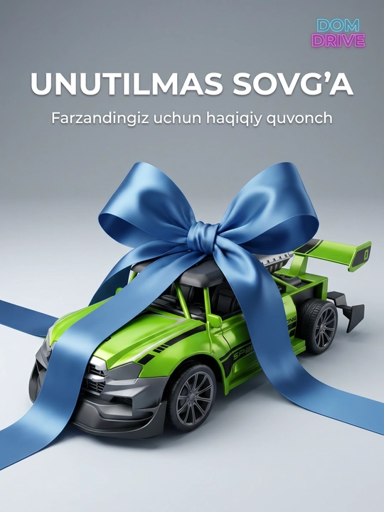 Bug‘ va yoritgichli radio boshqariladigan mashina, tezligi 15 km gacha, akkumulyatorli