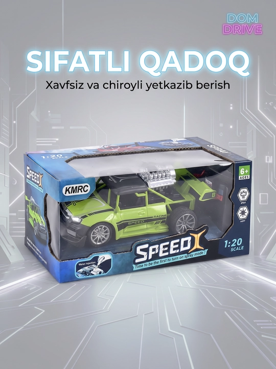 Bug‘ va yoritgichli radio boshqariladigan mashina, tezligi 15 km gacha, akkumulyatorli