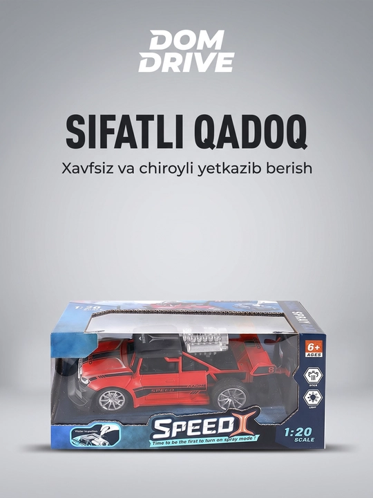 Bug‘ va yoritgichli radio boshqariladigan mashina, tezligi 15 km gacha, akkumulyatorli
