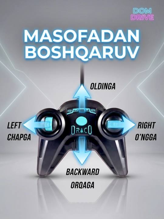 Bug‘ va yoritgichli radio boshqariladigan mashina, tezligi 15 km gacha, akkumulyatorli
