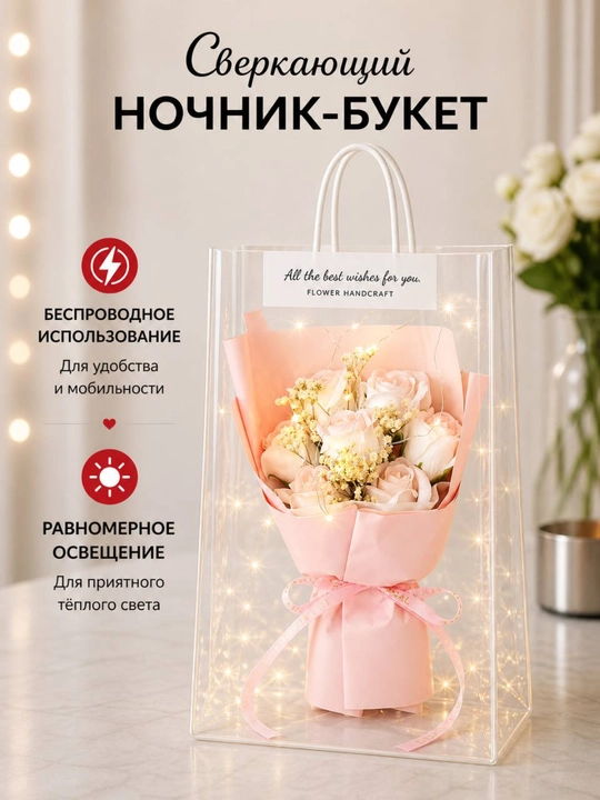 Светящийся букет, подарок, подарочный набор, на любое событие, к 8 Марта - 