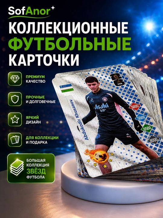 Kartalar Abduqodir Husanov, Khusanov, futbol, ketka, Messi, CR7, Haaland, Yamal, 55 ta - 