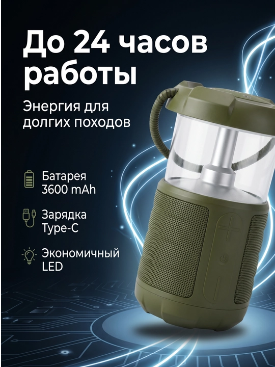 Kemping fonar-kolonka 2v1 Bluetooth 5.3, 15W spiker, dam olish uchun
