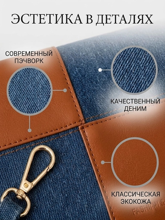 Sumka, ayollar kross-bodi sumkasi, yelkaga taqiladigan, denim va eko-charmdan, remen 120 sm