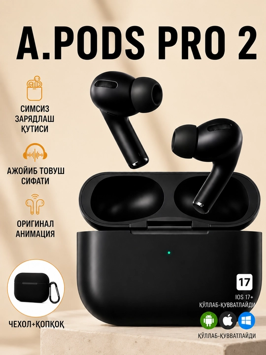Pods Pro 2 simsiz Bluetooth quloqchinlari, iPhone va Android uchun sensorli ekran, TWS - 