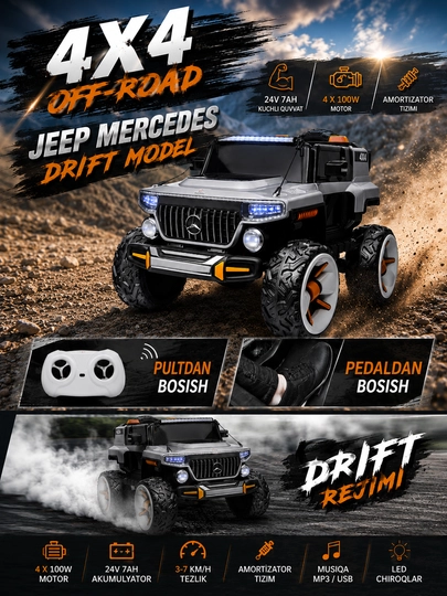 Детский электромобиль Jeep Mercedes Drift. Управление с пульта и педали