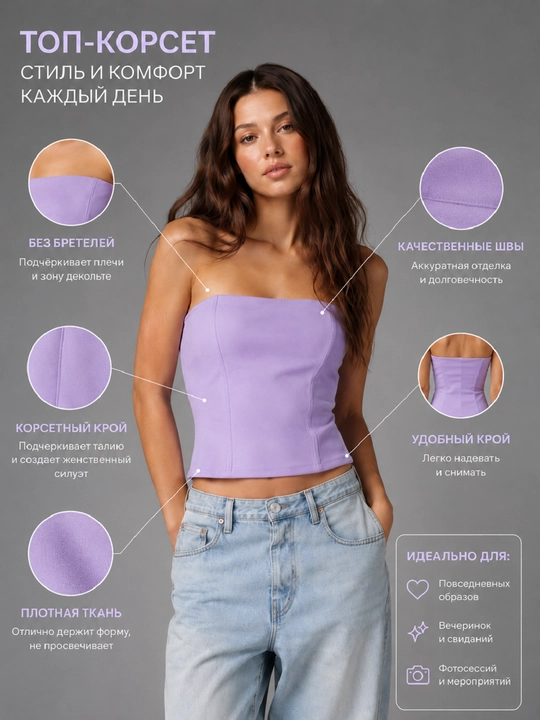 Ko'tarilgan tikuvli bandeau korset Pink Island