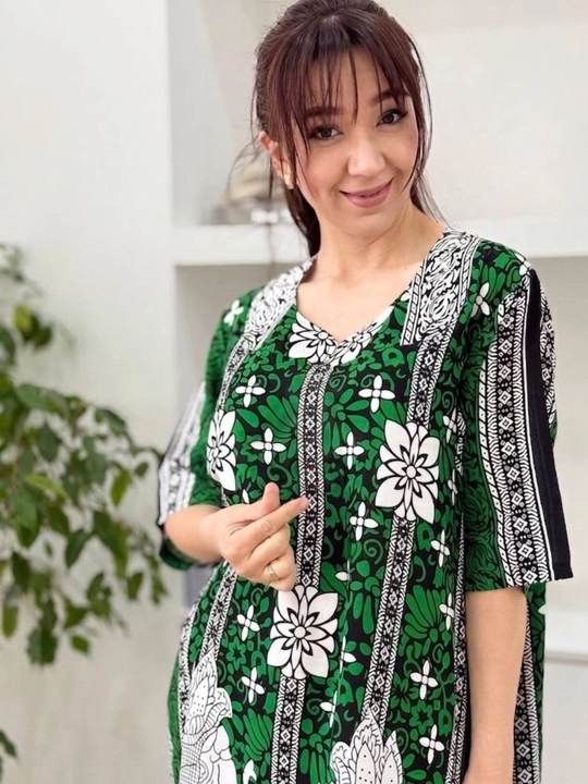 Ayollar uchun uy ko‘ylagi shtapel mato, yozgi  katta o‘lcham 50 52 54 56 58 60