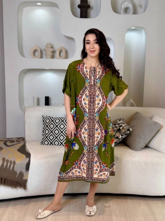 Ayollar uchun uy ko‘ylagi shtapel mato, yozgi  katta o‘lcham 50 52 54 56 58 60 - 