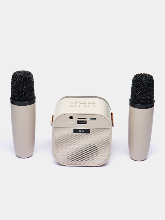 Karaoke uchun 2 ta mikrofonli portativ Bluetooth kalonka K12, karnay, RGB