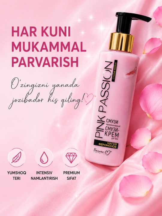 Pink Passion tana uchun kram parfyumeriyali krem, namlantiruvchi va yumshatuvchi, 190 ml
