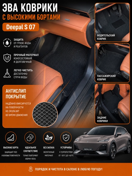 Автоковрики в салон автомобиля Deepal, Haval, BYD, Leapmotor с бортиком полик, коврик - 