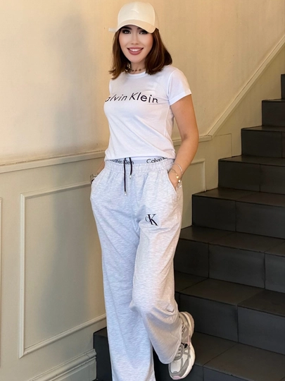 Женский костюм Calvin Klein двойка футболка и широкие брюки — FERUZA2-СК-БЕЛЫЙ-Freesize