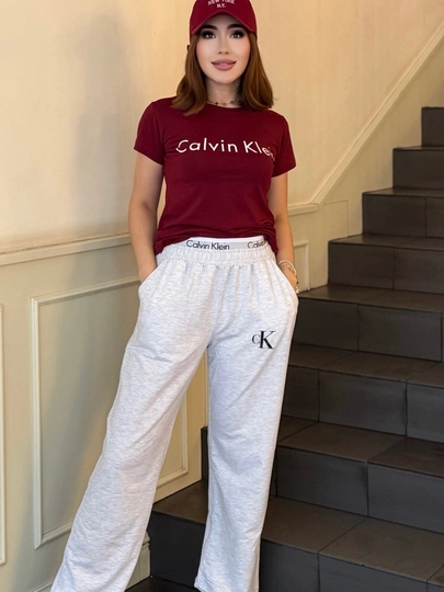 Женский костюм Calvin Klein двойка футболка и широкие брюки — FERUZA2-СК-БОРДОВ-Freesize