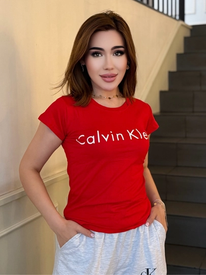 Женский костюм Calvin Klein двойка футболка и широкие брюки — FERUZA2-СК-КРАСН-Freesize