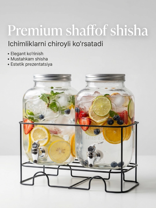 Dispenser idish, kranli shisha grafin sovuq ichimliklar uchun ideal,sovg‘a qadog‘ida