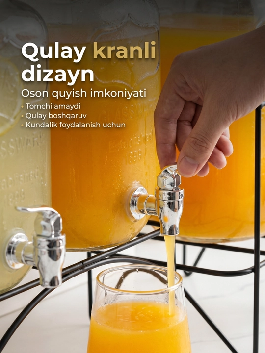 Dispenser idish, kranli shisha grafin sovuq ichimliklar uchun ideal,sovg‘a qadog‘ida