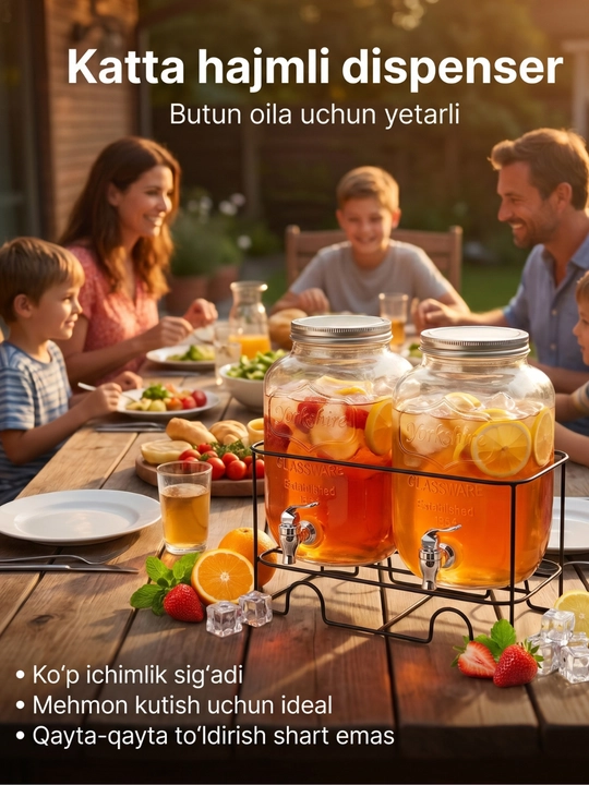 Dispenser idish, kranli shisha grafin sovuq ichimliklar uchun ideal,sovg‘a qadog‘ida