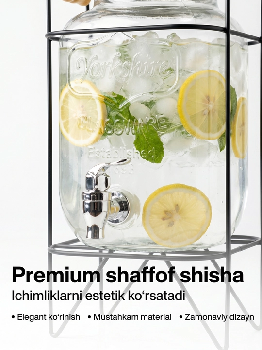 Dispenser idish, kranli shisha grafin sovuq ichimliklar uchun ideal,sovg‘a qadog‘ida
