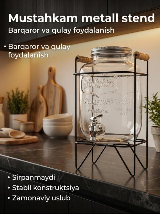 Dispenser idish, kranli shisha grafin sovuq ichimliklar uchun ideal,sovg‘a qadog‘ida