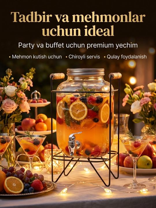 Dispenser idish, kranli shisha grafin sovuq ichimliklar uchun ideal,sovg‘a qadog‘ida