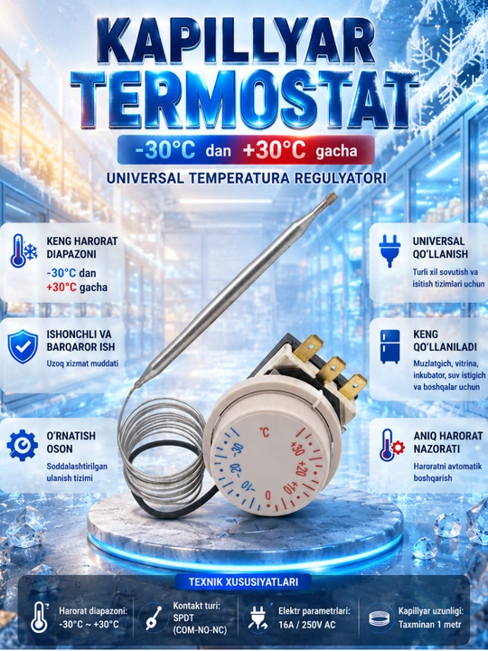 Капиллярный термостат –30°C , +30°C универсальный регулятор температуры - 