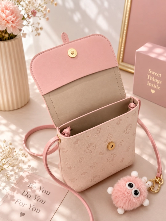 Qizlar uchun elegant pushti mini sumka, korean style crossbody bag