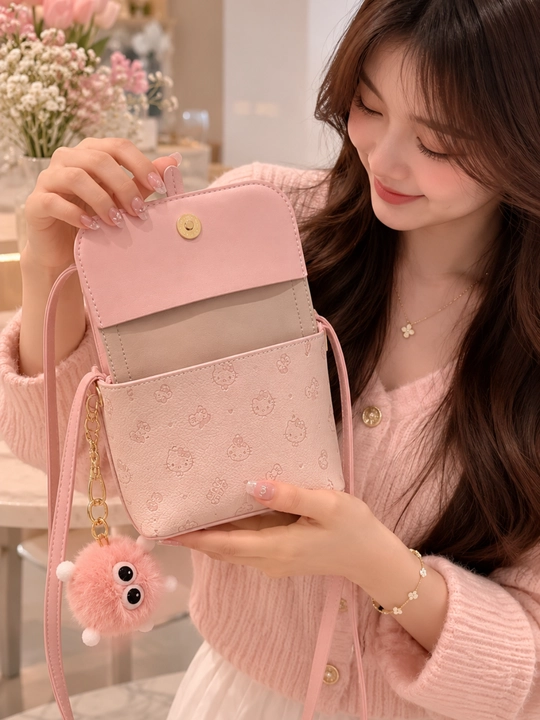 Qizlar uchun elegant pushti mini sumka, korean style crossbody bag