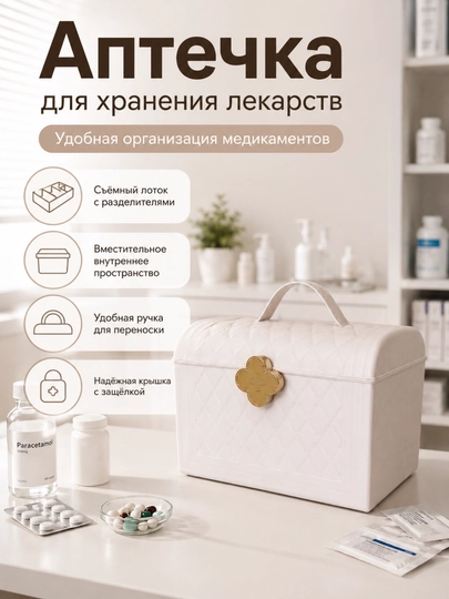 Аптечка — компактный контейнер, для лекарств и первой помощи — HOMEUM-APTECHKA-КРЕМОВ