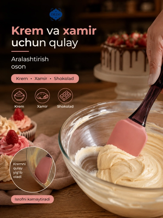 Silikon spatula, krem va xamir uchun lopatka, issiqqa chidamli oshxona kurakchasi